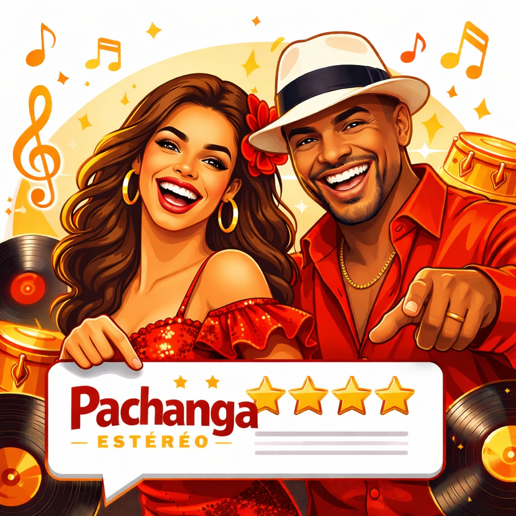 Pareja salsera feliz dejando reseña